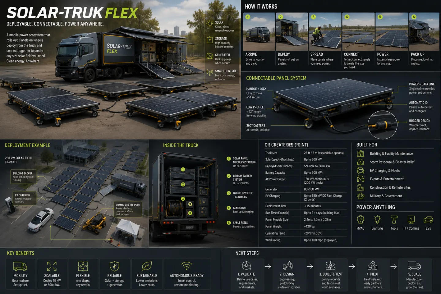 Solar-Truk Flex mobile solar power system with deployable connectable panels